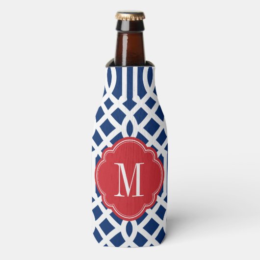 Rafraichisseur De Bouteilles Monogramme rouge blanc et bleu Trellis (Bottle Devant)