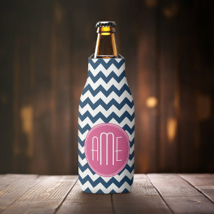 Rafraichisseur De Bouteilles Motif Chevron avec Monogram - Navy Magenta