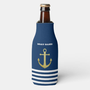 Rafraichisseur De Bouteilles Nautique, Ancre Dorée Rayé Bleu Marine