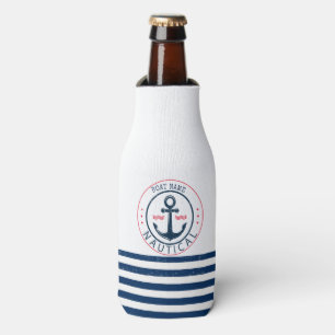 Rafraichisseur De Bouteilles Nautique, nom de bateau, ancrage bleu marine rayé