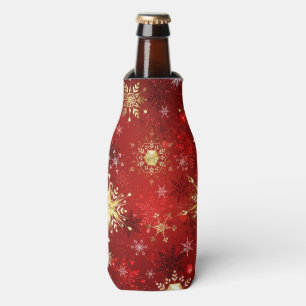Rafraichisseur De Bouteilles Noël Golden Snowflakes sur Arrière - plan rouge