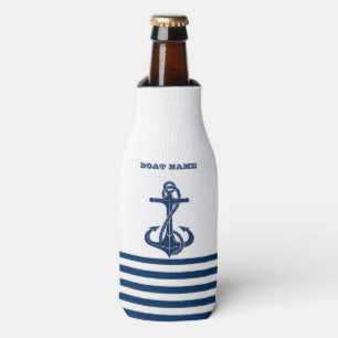 Rafraichisseur De Bouteilles Nom de bateau nautique, ancre Rayures bleues et b