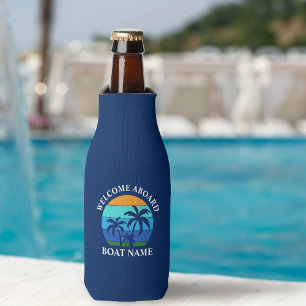 Rafraichisseur De Bouteilles Nom du bateau Sun Palm Trees Bienvenue à bord Bleu