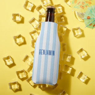 Rafraichisseur De Bouteilles Nom moderne bleu pâle et blanc rayé