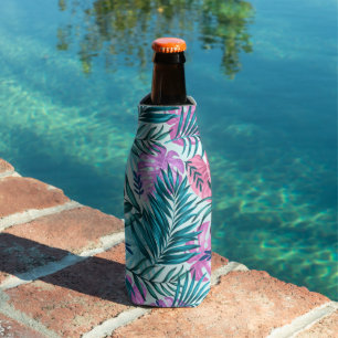 Rafraichisseur De Bouteilles Palme rose et Turquoise Tropical & Monstera Feuill