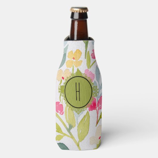 Rafraichisseur De Bouteilles Personnalisé Monogramme Floral (Bottle Devant)