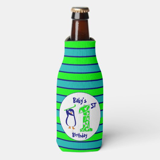 Rafraichisseur De Bouteilles Pingouin de golf de premier anniversaire de bébé h (Bottle Devant)