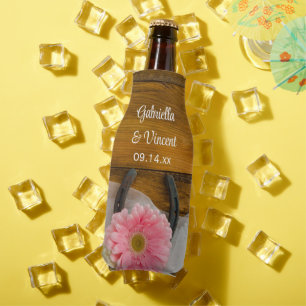 Rafraichisseur De Bouteilles Pink Daisy et Horseshoe Country Western Mariage