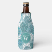 Rafraichisseur De Bouteilles Rétro Blue Hawaiian Monstera Leaf Monogram (Bottle Devant)