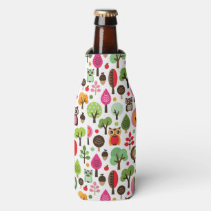 Rafraichisseur De Bouteilles rétro motif de hibou d'arbre rose de feuille