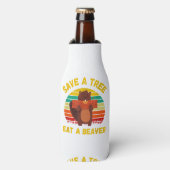 Rafraichisseur De Bouteilles Sauvez un arbre Mangez un castor amusant Pun casto (Bottle Devant)