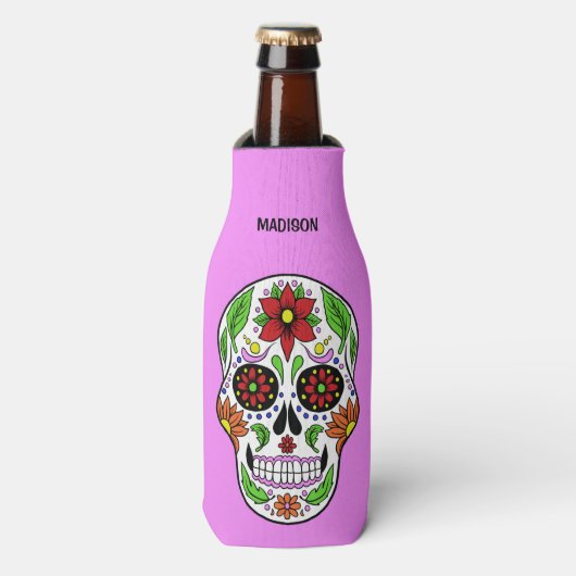 Rafraichisseur De Bouteilles Sugar Skull nom, texte et couleur personnalisés (Bottle Devant)