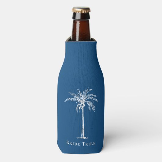 Rafraichisseur De Bouteilles Tribe Mariée Bleu Blanc Palm Tree Personnalisé (Bottle Devant)