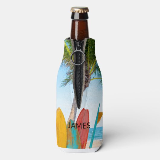 Rafraichisseur De Bouteilles Tropical Surfboard Beach Nom personnalisé (Bouteille Dos)