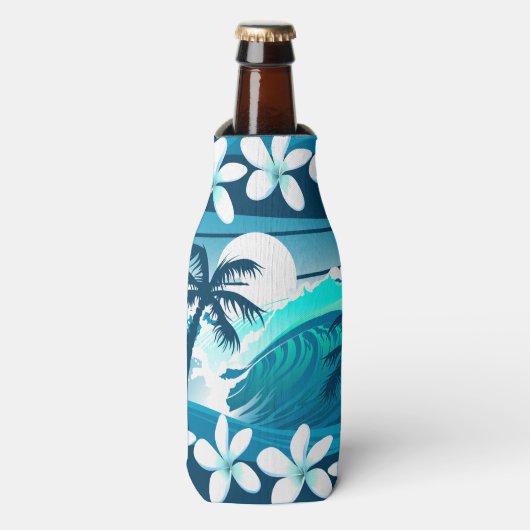 Rafraichisseur De Bouteilles vague de surf tropicale avec palmiers (Bottle Devant)
