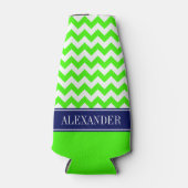 Rafraichisseur De Bouteilles Vert Citron Blanc Chevron CB Navy Monogramme (Devant)