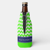 Rafraichisseur De Bouteilles Vert Citron Blanc Chevron CB Navy Monogramme (Bouteille Dos)