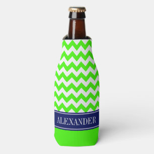 Rafraichisseur De Bouteilles Vert Citron Blanc Chevron CB Navy Monogramme