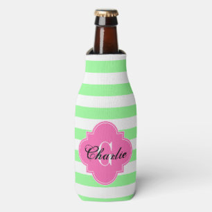 Rafraichisseur De Bouteilles Vert Menthe Blanc Rayure Horizontale Monogramme In