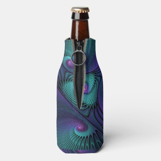 Rafraichisseur De Bouteilles Violet Rencontre Turquoise Moderne Art Fractal Abs (Bouteille Dos)