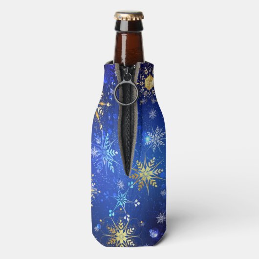 Rafraichisseur De Bouteilles XMAS Blue Background with Golden Snowflakes (Bouteille Dos)