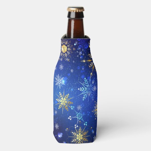 Rafraichisseur De Bouteilles XMAS Blue Background with Golden Snowflakes (Bottle Devant)