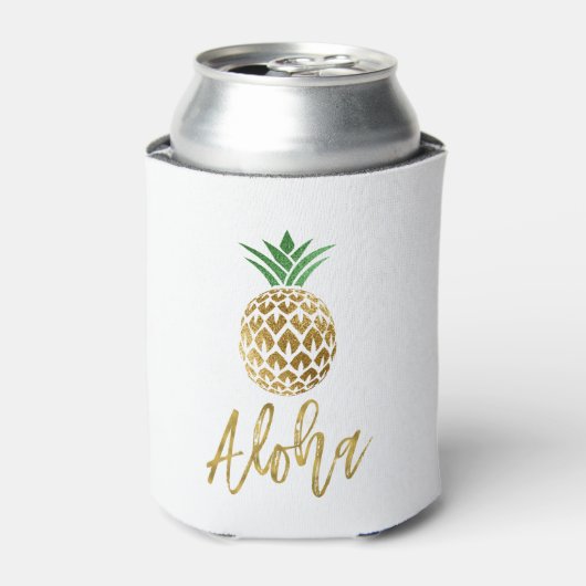 Rafraichisseur De Cannettes Aloha Tropical Hawaiian Mariage Ananas Blanc (Can devant)