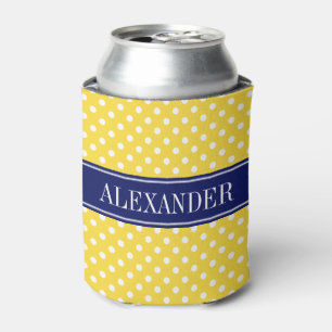 Rafraichisseur De Cannettes Ananas Jaune Blanc Points Nuit Nom Monogramme