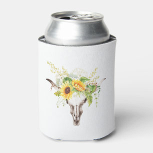 Rafraichisseur De Cannettes Aquarelle rustique Tournesols Vache Le crâne peut