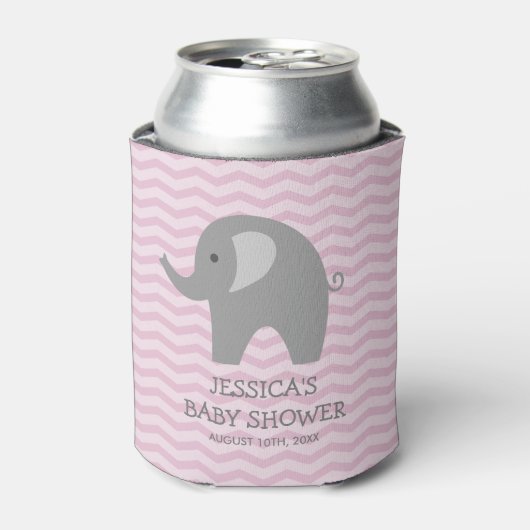 Rafraichisseur De Cannettes Baby shower d'éléphant gris chevron rose peut refr (Can devant)