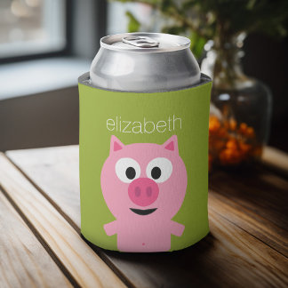 Rafraichisseur De Cannettes Cochon de ferme en caricatures - rose et vert citr