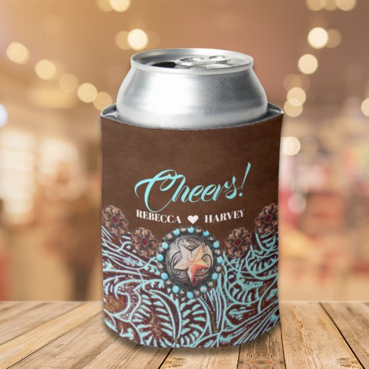 Rafraichisseur De Cannettes cowboy brun turquoise pays mariage de l'ouest