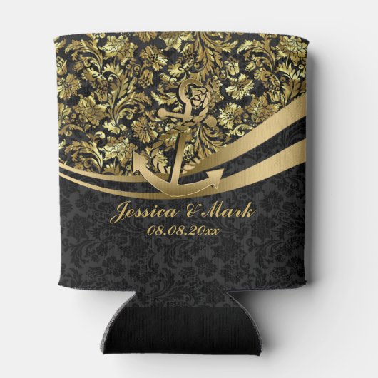 Rafraichisseur De Cannettes Damas Noir & Or Avec Ancre Nautique (Dos)