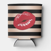 Rafraichisseur De Cannettes élégantes lèvres rouges rose or noir rayures motif (Devant)