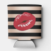 Rafraichisseur De Cannettes élégantes lèvres rouges rose or noir rayures motif (Dos)