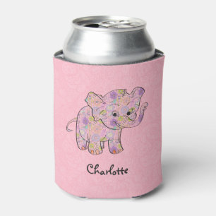 Rafraichisseur De Cannettes Eléphant Floral Bébé Sur Damas Rose