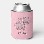 Rafraichisseur De Cannettes Eléphant Floral Bébé Sur Damas Rose (Can Dos)