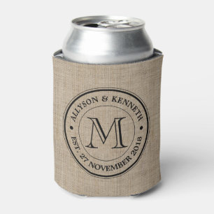 Rafraichisseur De Cannettes Faites votre propre Burlap Retro Logo Monogramme