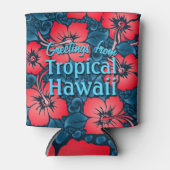 Rafraichisseur De Cannettes Fleurs rouges tropicales sur la marine (Devant)