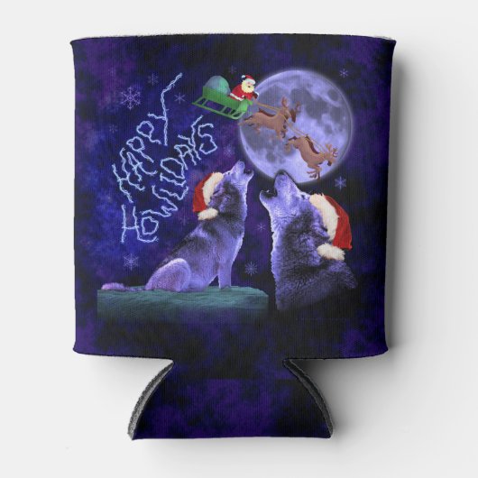 Rafraichisseur De Cannettes Funny Christmas Wolf Pun Happy Howlidays (Devant)