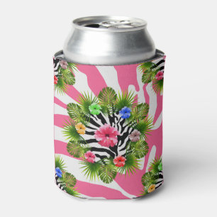 Rafraichisseur De Cannettes Hibiscus tropical et rayures exotiques de zèbre ro