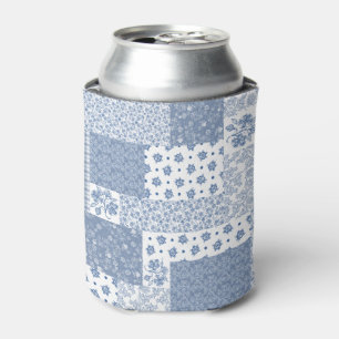 Rafraichisseur De Cannettes Indigo bleu et blanc Faux Patchwork Can Cooler