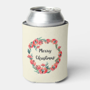 Rafraichisseur De Cannettes Joyeux Noël Rouge Floral Aquarelle Wreath