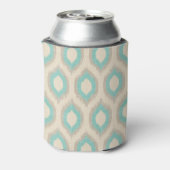 Rafraichisseur De Cannettes Lin rustique Beige et Aqua Ikat Monogramme (Can Dos)