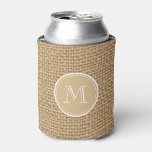 Rafraichisseur De Cannettes Monogramme Arrière - plan de Burlap rustique