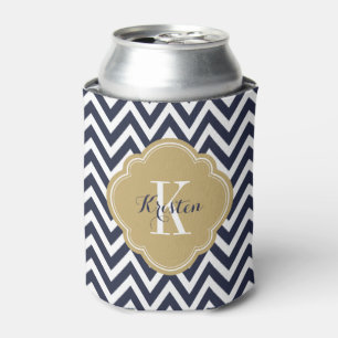 Rafraichisseur De Cannettes Monogramme bleu marine et or Chevron