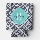 Rafraichisseur De Cannettes Monogramme clé grecque bleu marine et turquoise (Devant)