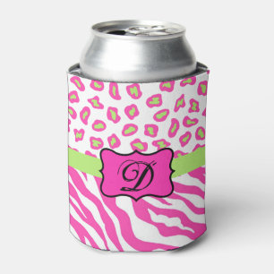 Rafraichisseur De Cannettes Monogramme de la peau du léopard blanc rose-chaud