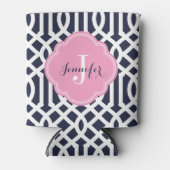 Rafraichisseur De Cannettes Monogramme de treillis bleu marine et rose (Devant)
