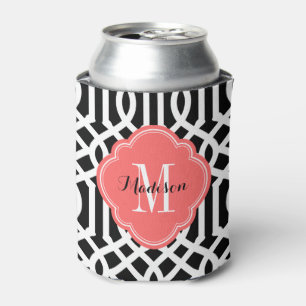 Rafraichisseur De Cannettes Monogramme de Trellis noir et corail